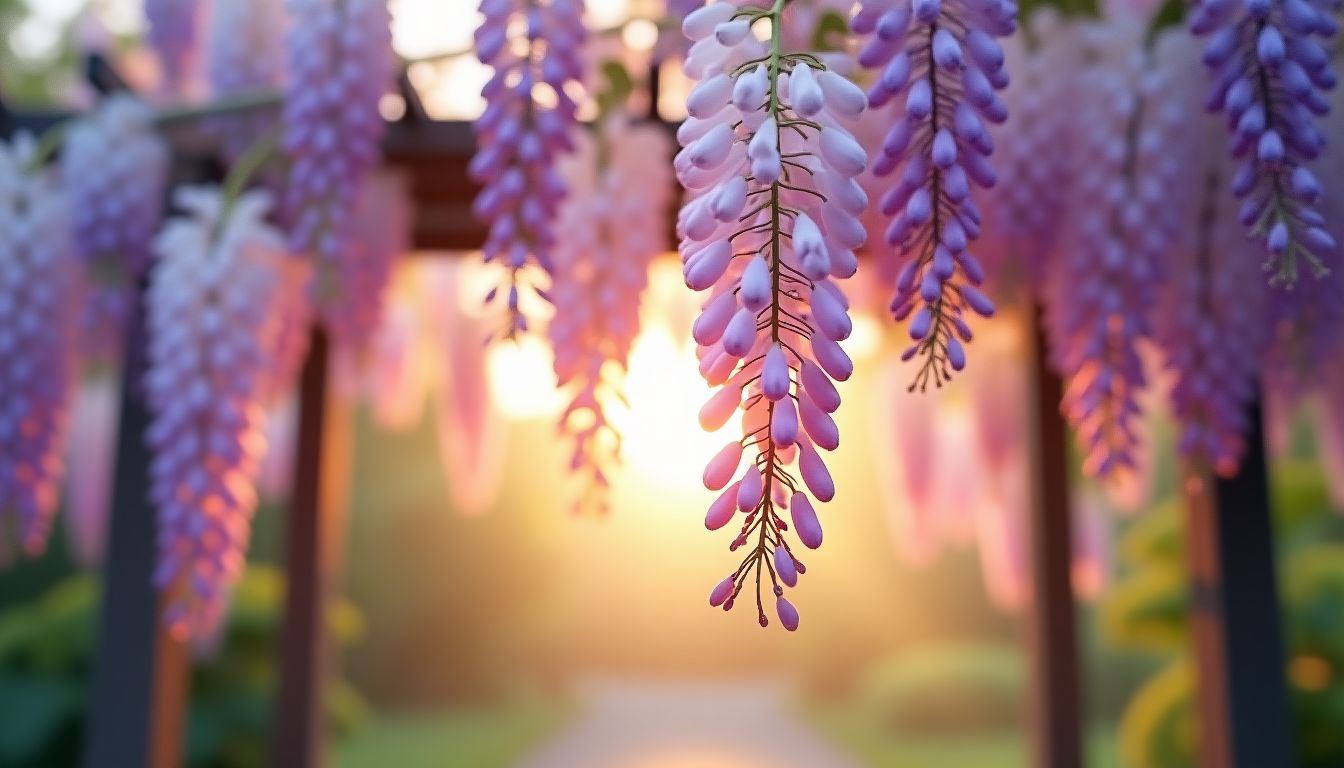 Wisteria’s Quiet Spiral: Twining Clocks, Fuji Crests, and a Lamp of Light
